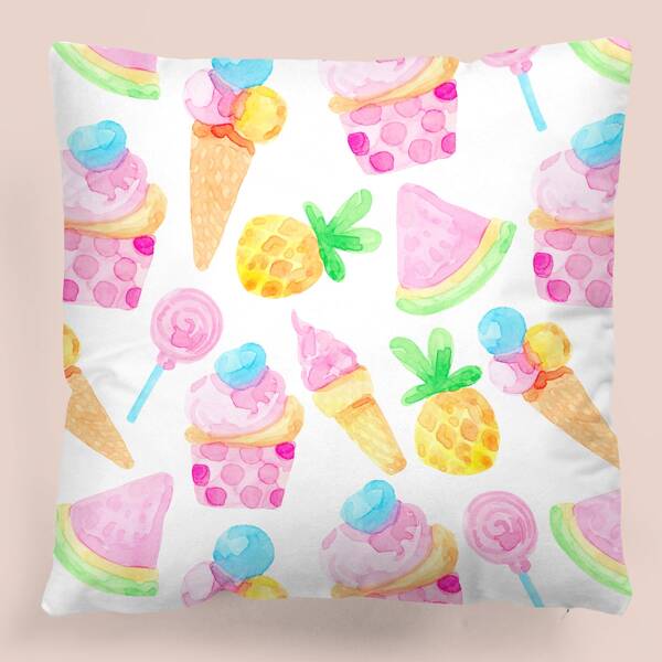 

Kids Ice Cream Print Cushion Cover Without Filler, Multicolor