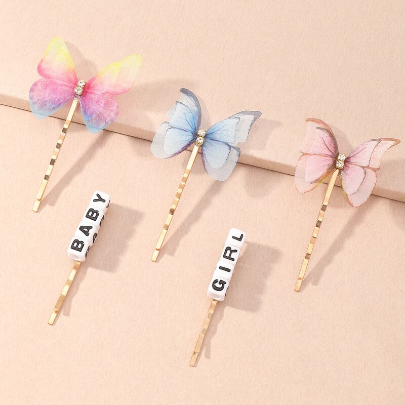 

5pcs Butterfly & Letter Bobby Pin, Multicolor