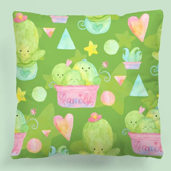 

Kids Cactus Print Cushion Cover Without Filler, Multicolor