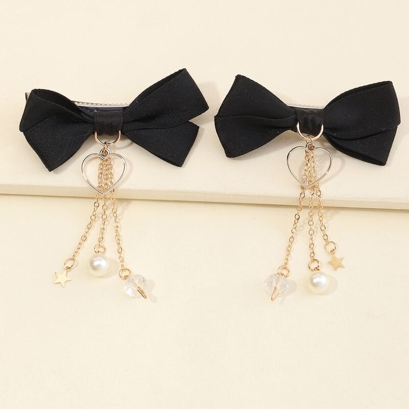 

2pcs Bow Decor Hair Clip, Black