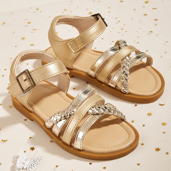 

Toddler Girls Metallic Braided Cross Strap Sandals, Gold