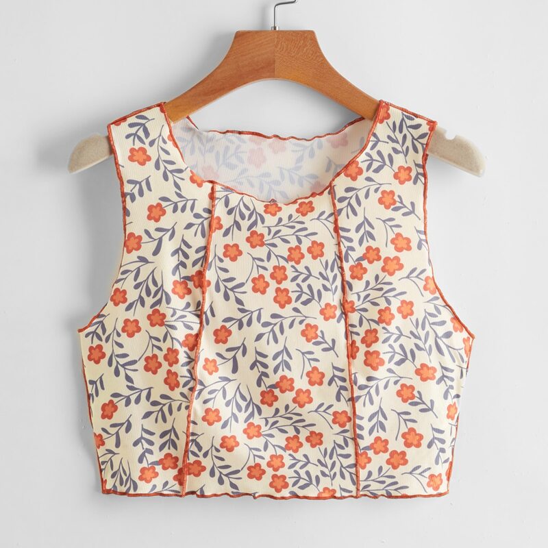 

Ditsy Floral Contrast Binding Tank Top, Multicolor