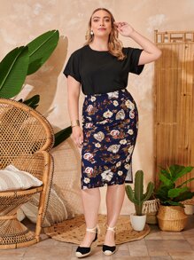 SHEIN Faldas Extra Grande Partición Floral Elegante - Multicolor - Ver 5
