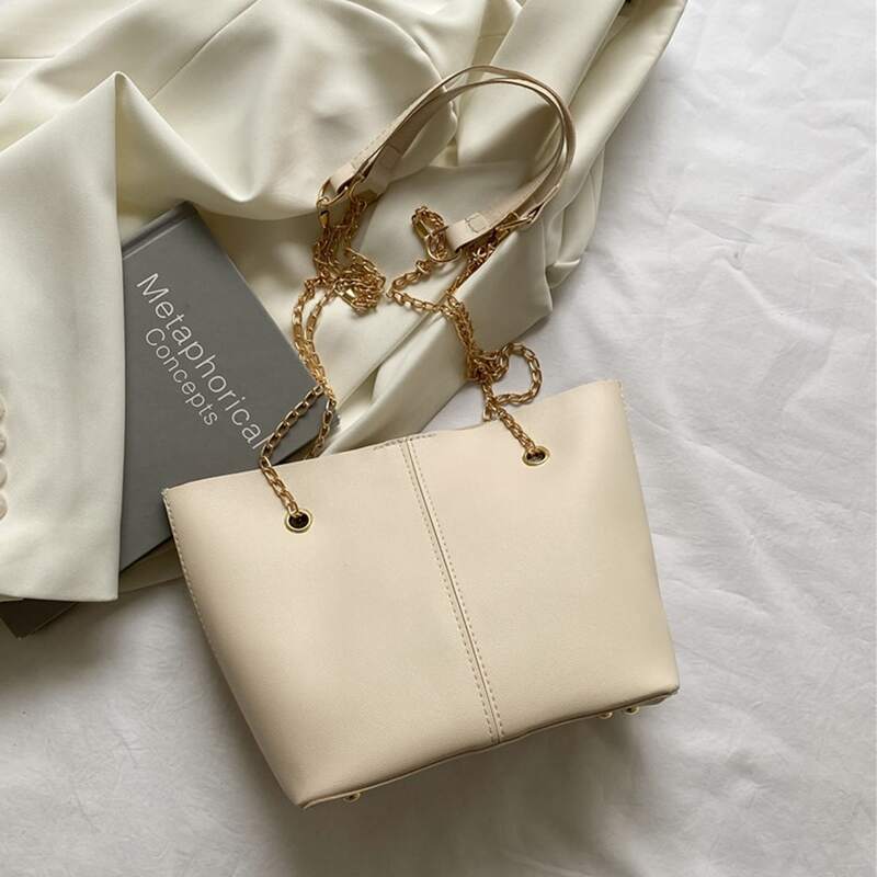 

Solid Chain Tote Bag, Beige