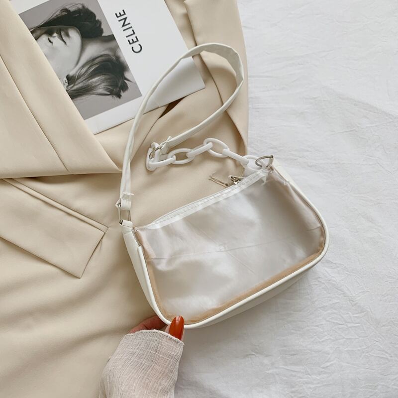 

Clear Chain Baguette Bag, White