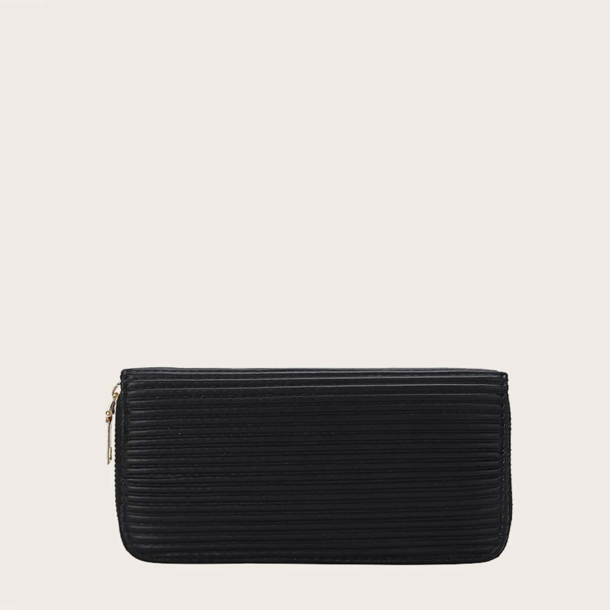 

Solid Zip Around Purse, Black