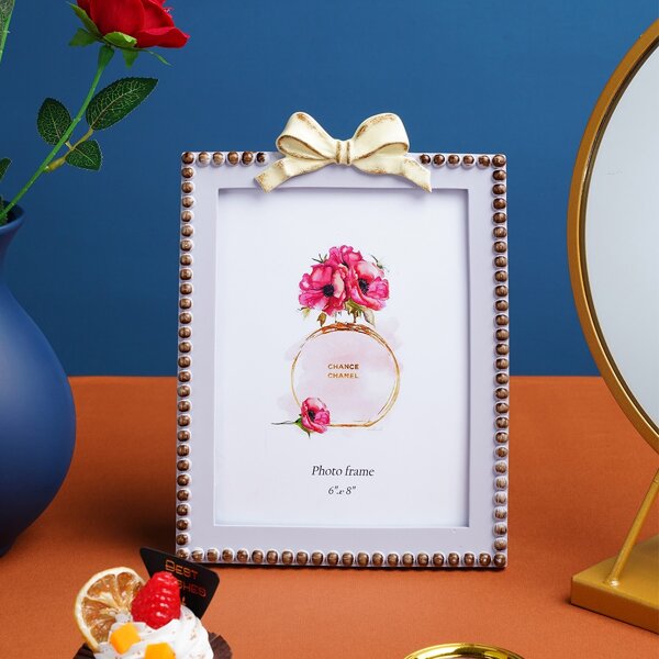 

1pc Bow Decor Photo Frame, Grey