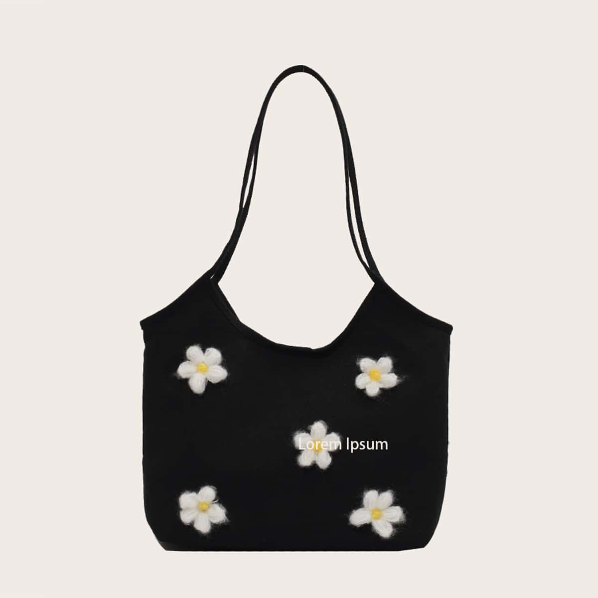 

Floral Canvas Tote Bag, Black
