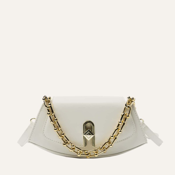 

Structured Chain Satchel Bag, White