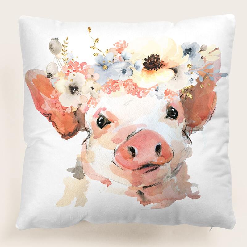 

Pig & Floral Cushion Cover Without Filler, Multicolor
