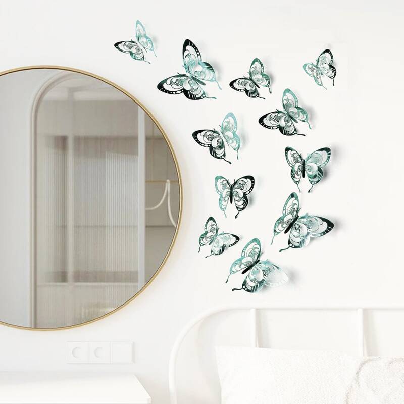 

12pcs Hollow Butterfly Wall Sticker, Green