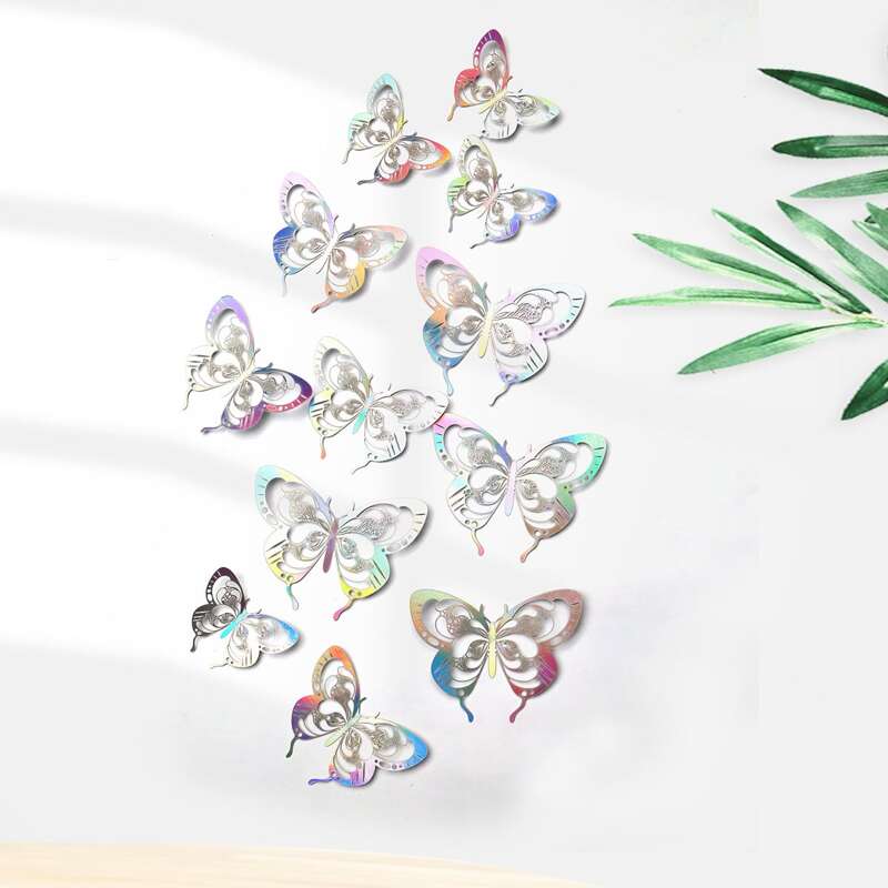 

12pcs Hollow Butterfly Wall Sticker, Multicolor