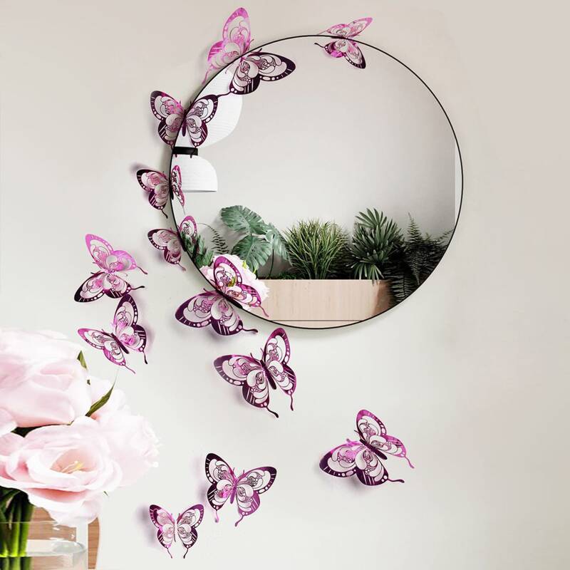 

12pcs Hollow Butterfly Wall Sticker, Hot pink