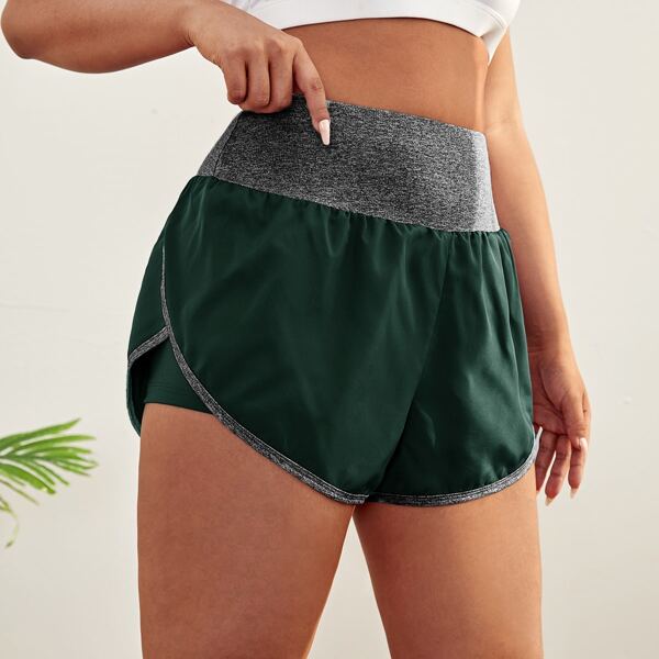 

Plus Contrast Wide Band Sports Shorts, Dark green