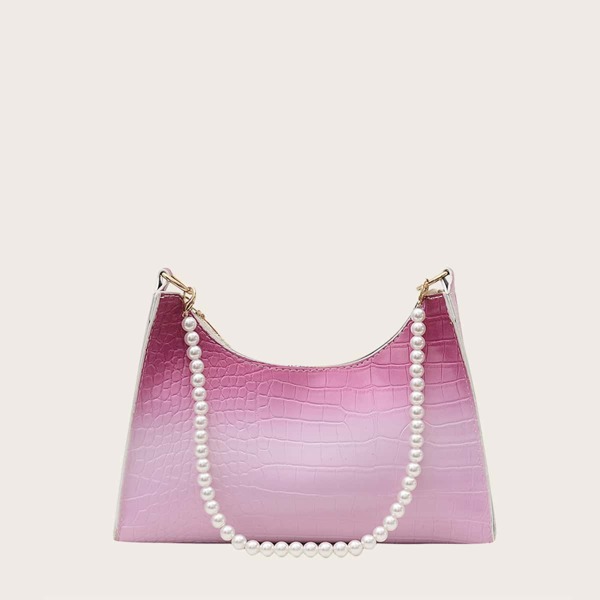 

Faux Pearl Decor Ombre Baguette Bag, Pink