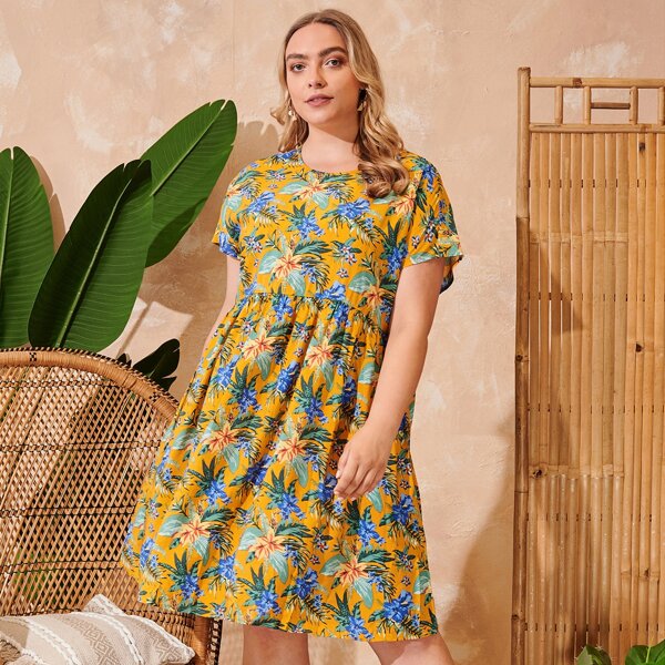 

Plus Floral Print Dress, Multicolor