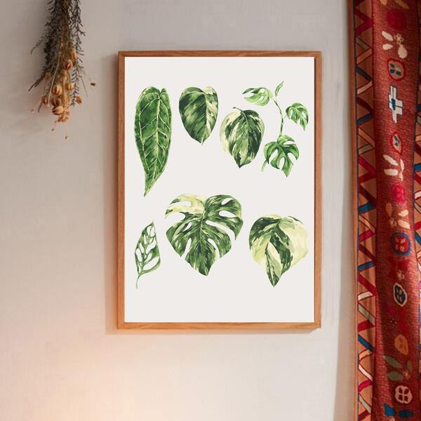 

Leaf Print Unframed Painting, White
