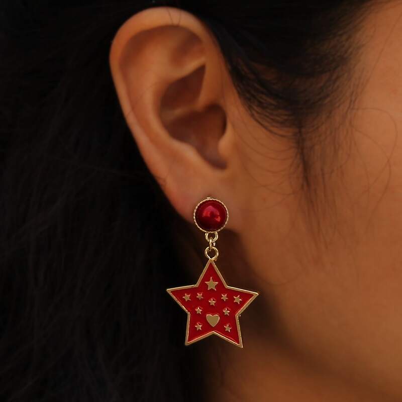 

Star Drop Earrings, Red