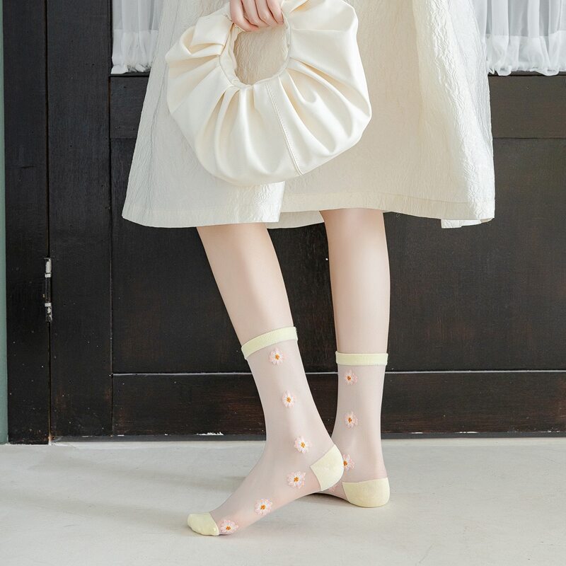 

Flower Crew Socks, Yellow