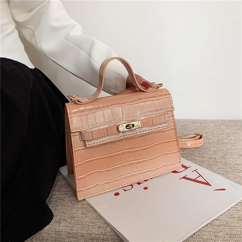 

Croc Embossed Satchel Bag, Baby pink