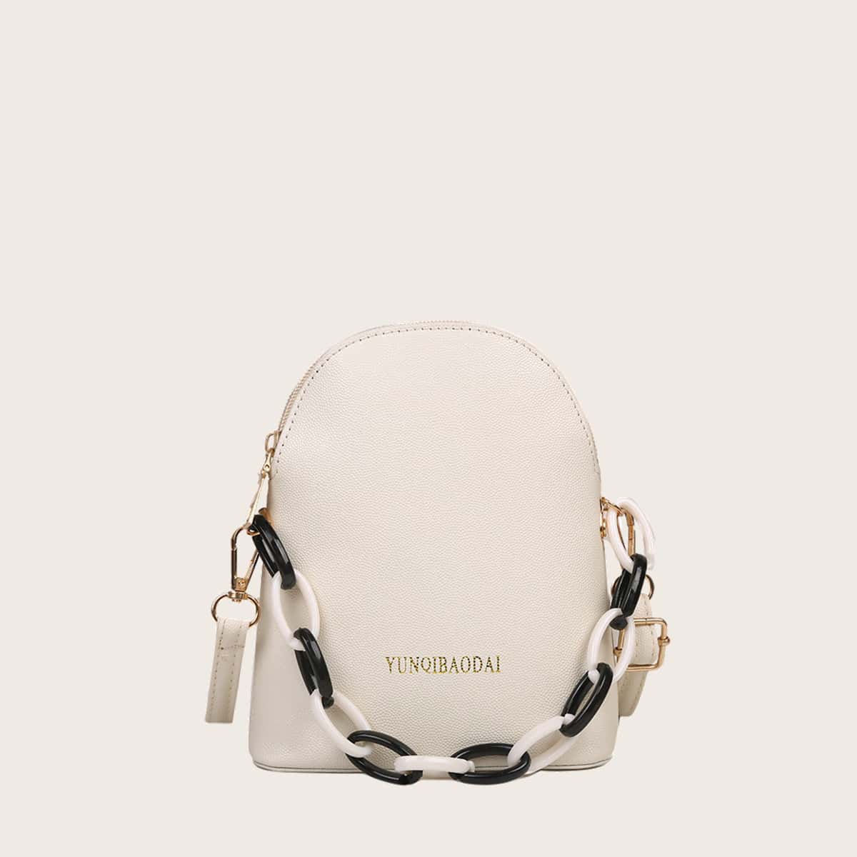 

Simple Chain Satchel Bag, Beige