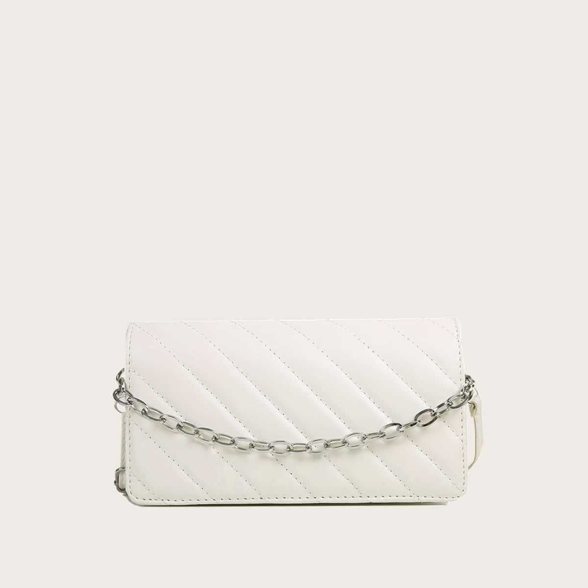 

Solid Chain Satchel Bag, White