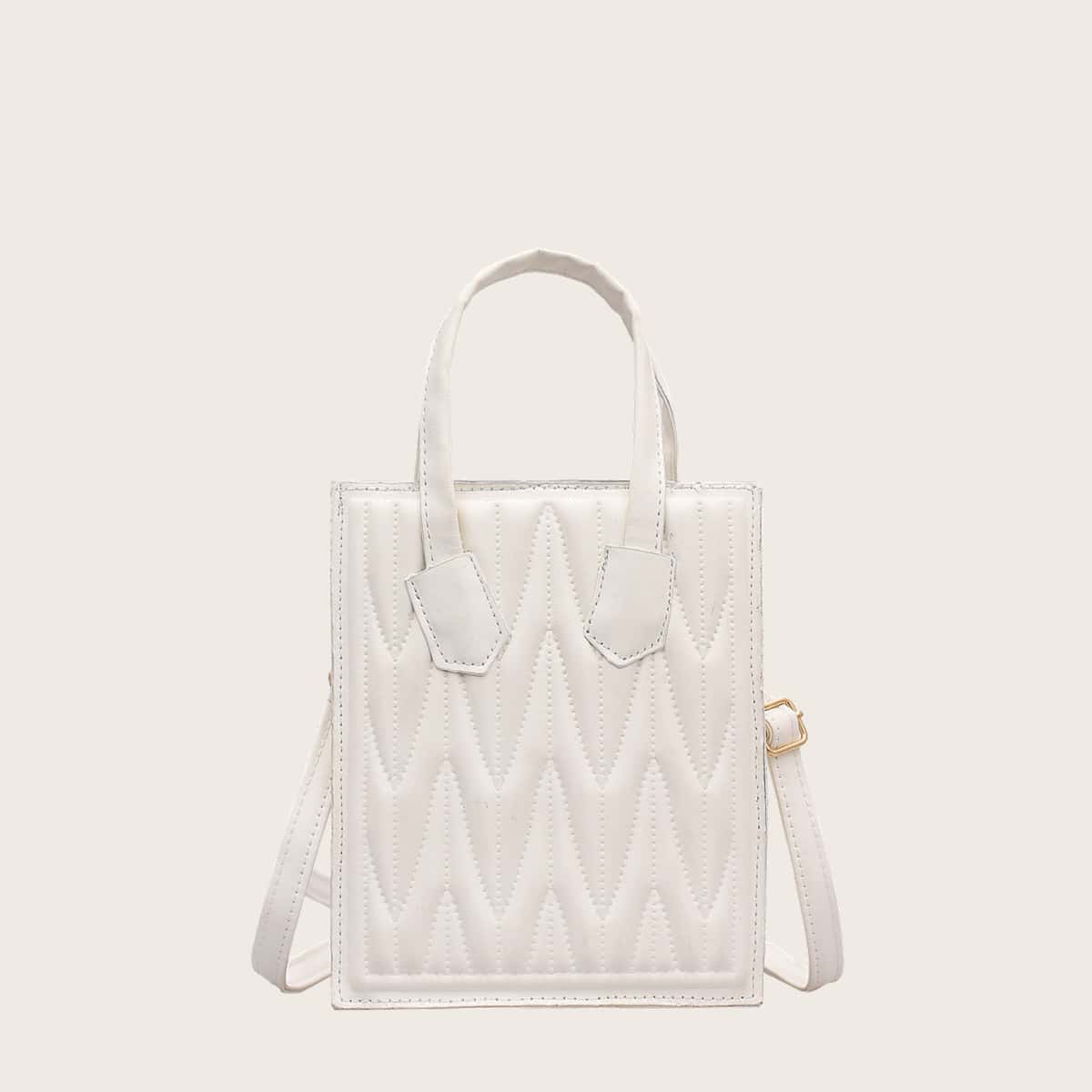

Quilted Satchel Bag, White