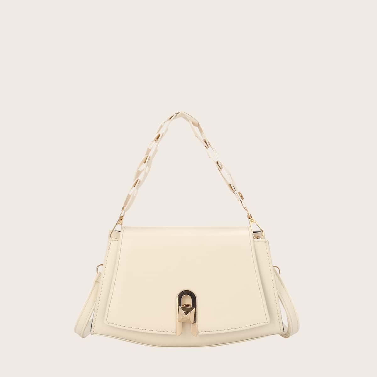 

Solid Chain Satchel Bag, Beige