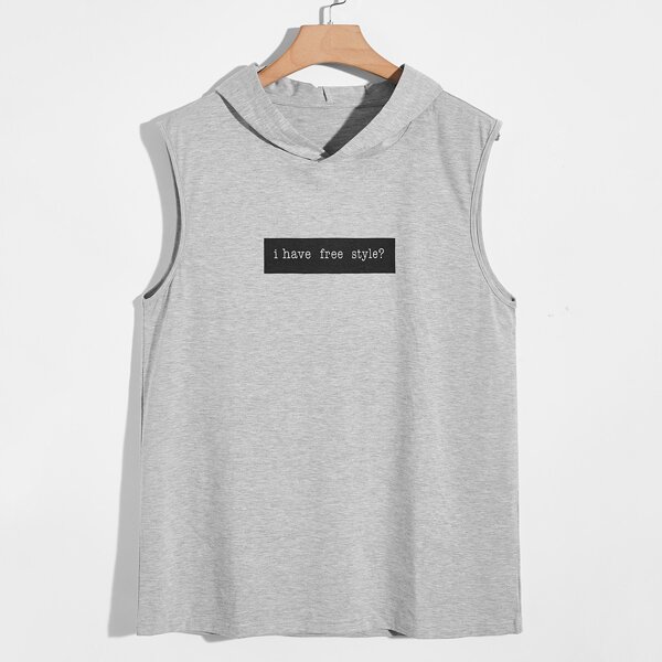 

Men Slogan Graphic Hooded Tank Top, Grey