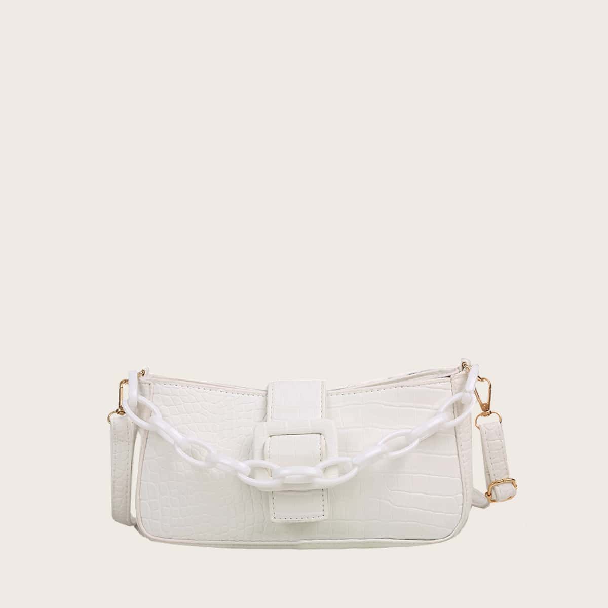 

Croc Embossed Buckle Satchel Bag, White