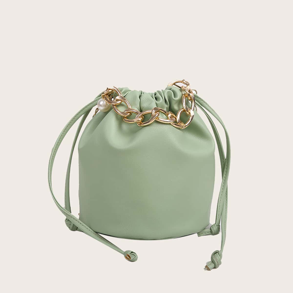 

Solid Drawstring Bucket Bag, Mint green