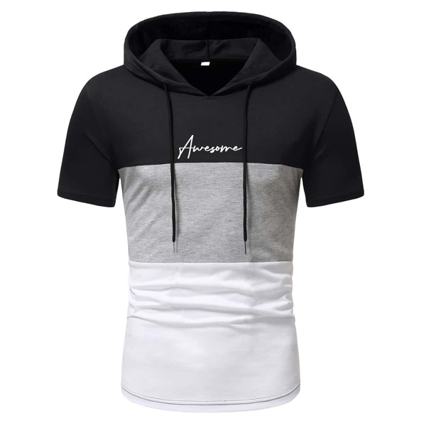 

Men Colorblock Letter Graphic Drawstring Hooded Tee, Multicolor