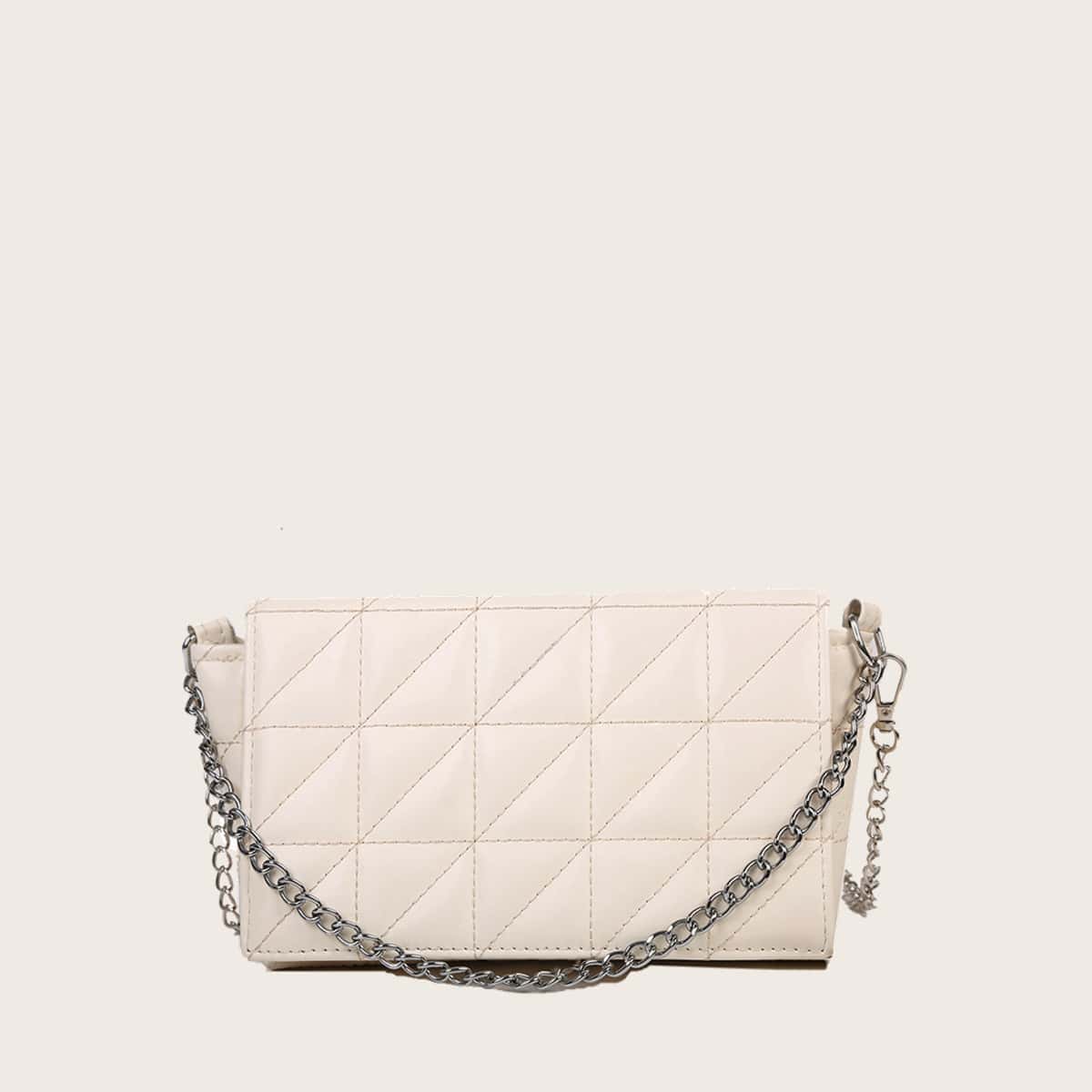 

Quilted Chain Satchel Bag, Beige