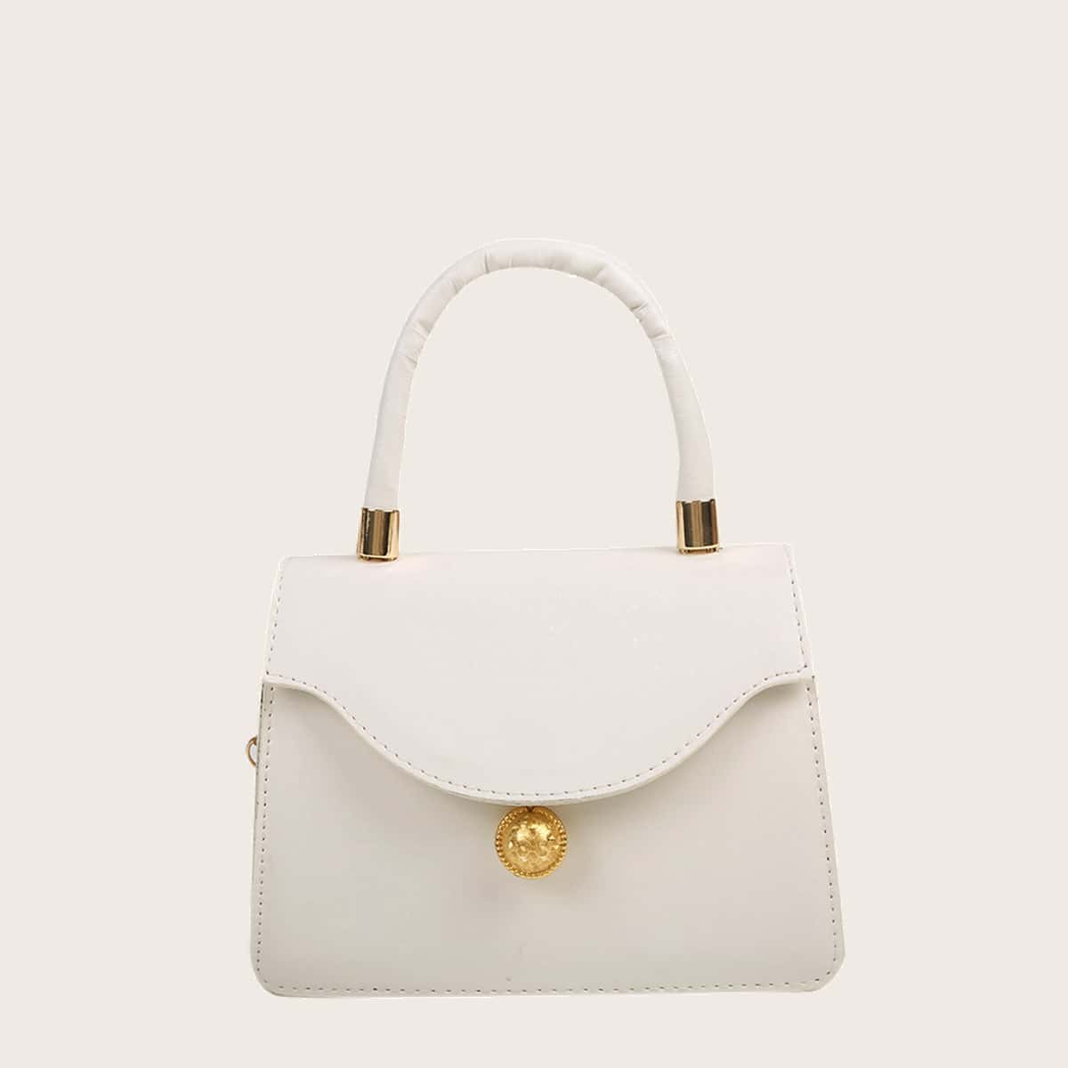 

Solid Chain Satchel Bag, White