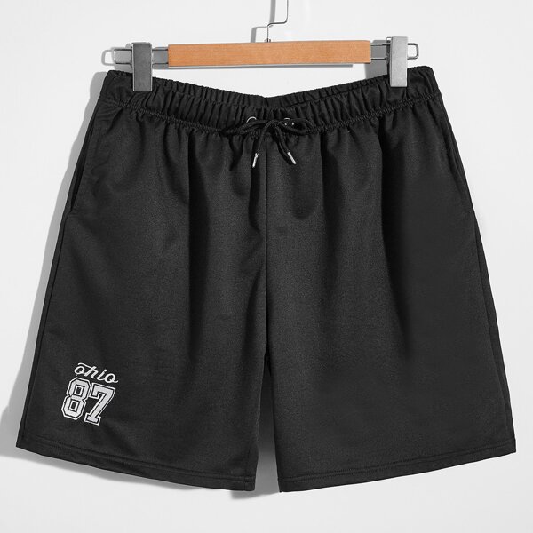 

Men Number Print Track Shorts, Black