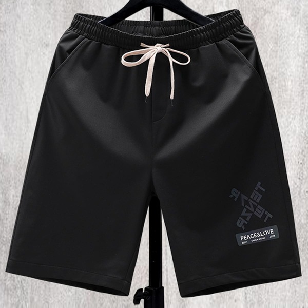 

Men Letter Graphic Drawstring Shorts, Black