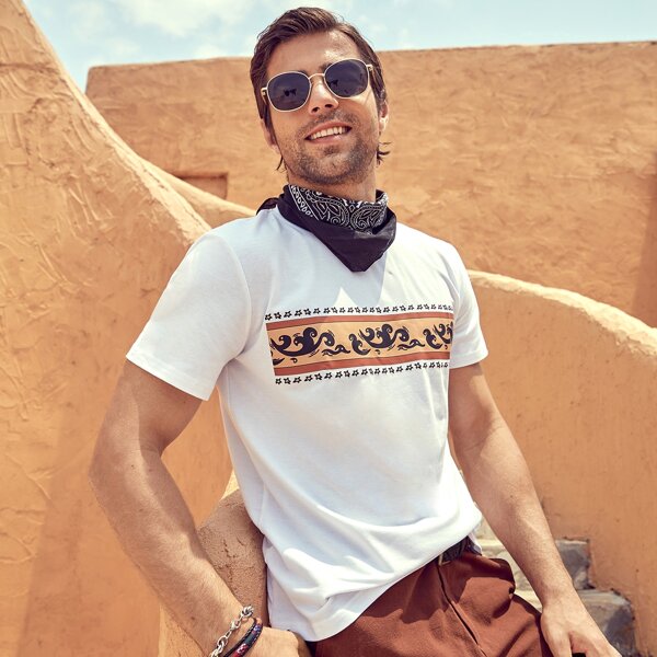 

Men Printed Short Sleeve Tee, White