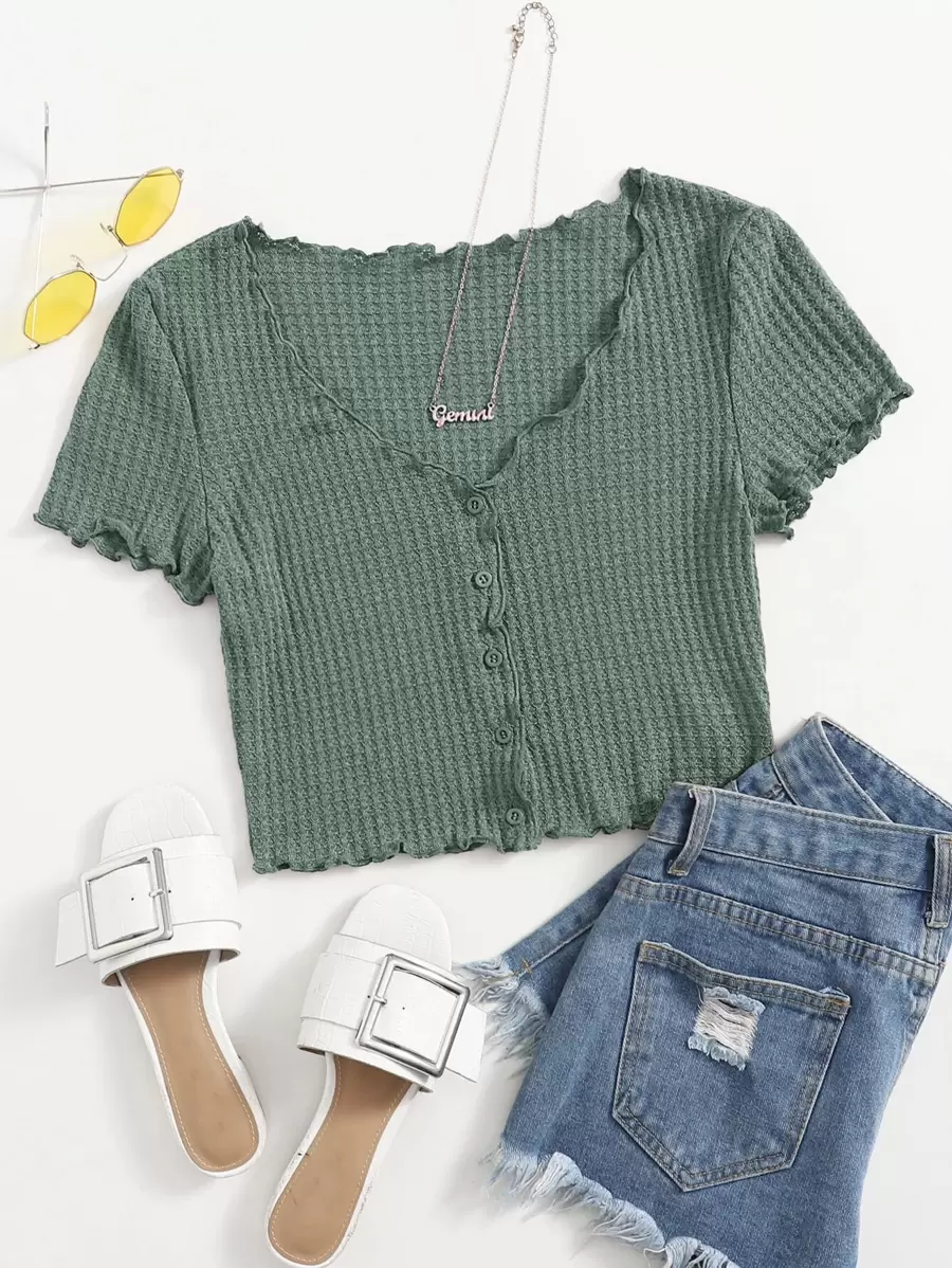 SHEIN EZwear Áo thun Plus size Xù nhỏ màu trơn Giải trí - Màu xanh chanh - Xem 1