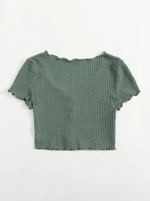 SHEIN EZwear Áo thun Plus size Xù nhỏ màu trơn Giải trí - Màu xanh chanh - Xem 2