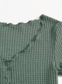 SHEIN EZwear Áo thun Plus size Xù nhỏ màu trơn Giải trí - Màu xanh chanh - Xem 4