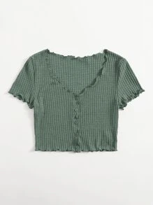 SHEIN EZwear Áo thun Plus size Xù nhỏ màu trơn Giải trí - Màu xanh chanh - Xem 5