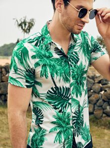 Manfinity RSRT Hombres Camisa con estampado tropical con botón - Multicolor - Ver 4