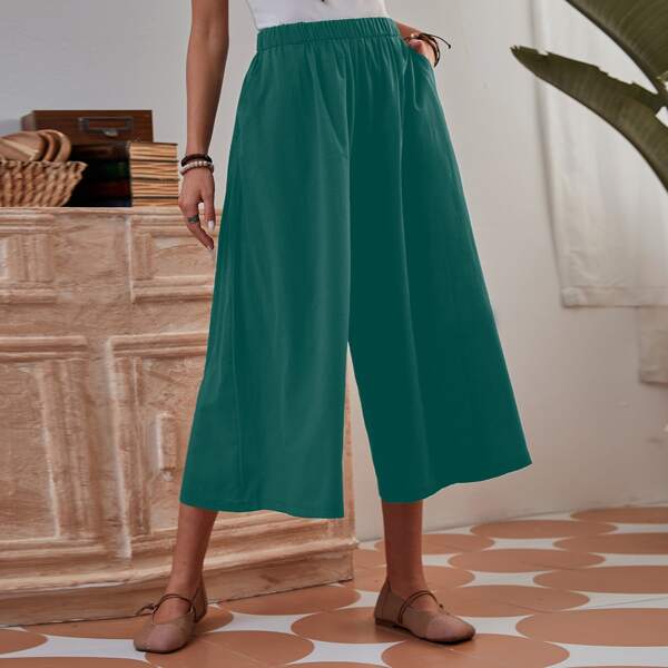 

Slant Pocket Capris Wide Leg Pants, Green