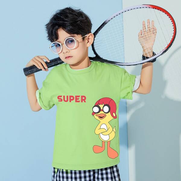 

Boys Letter & Cartoon Graphic Tee, Lime green