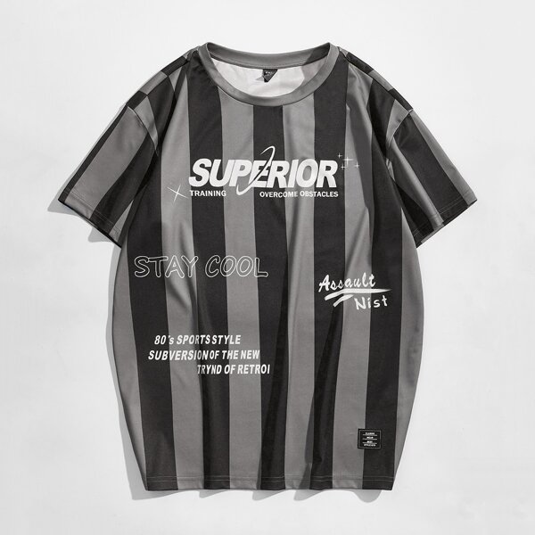 

Men Slogan & Striped Graphic Patch Detail Tee, Multicolor