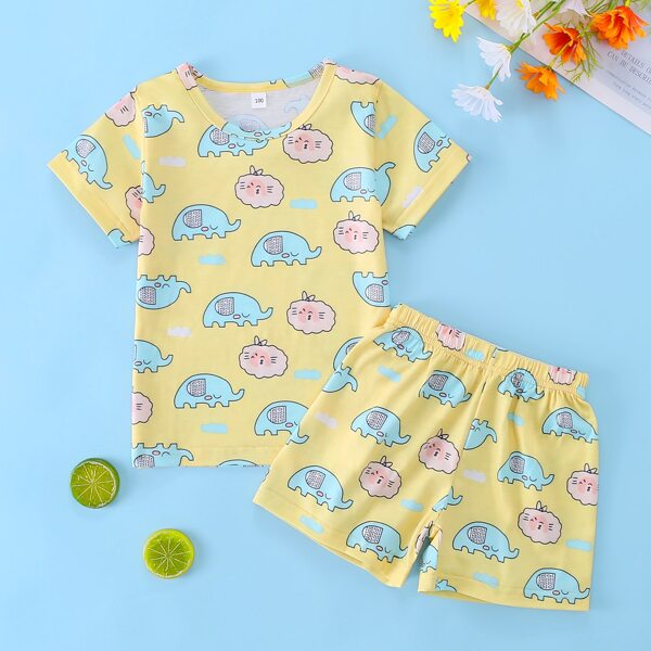 

Toddler Boys Cartoon Graphic Tee With Shorts, Multicolor