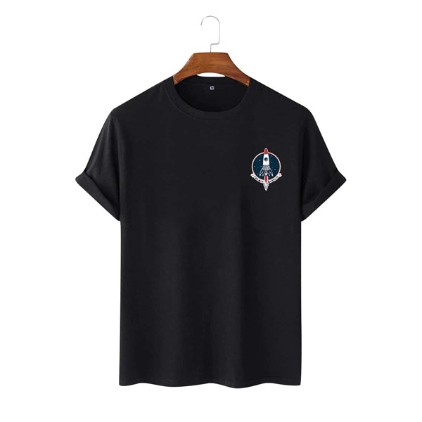 

Men Rocket Print Round Neck Tee, Black