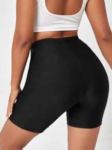 SHEIN Essnce Plus High Waist Solid Cycling Shorts - Black - View 2