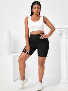 SHEIN Essnce Plus High Waist Solid Cycling Shorts - Black - View 3