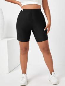 SHEIN Essnce Plus High Waist Solid Cycling Shorts - Black - View 4